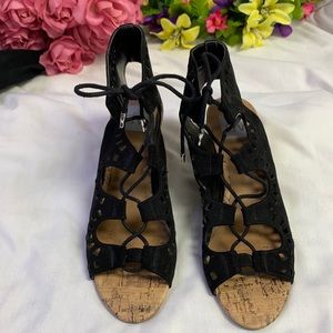 dv Black Cork Lace up Wedge